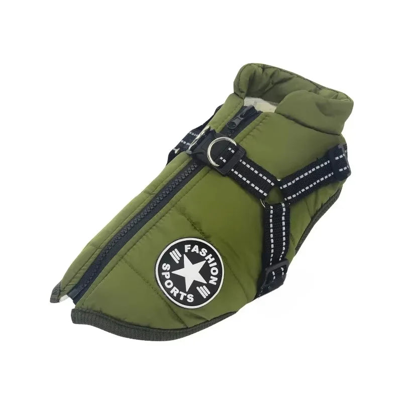 Waterproof Winter Dog Jacket With Harness
